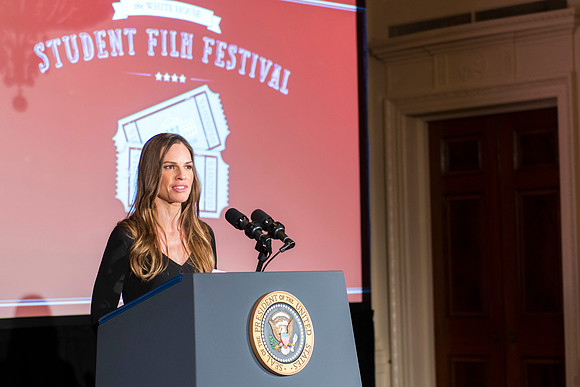Hillary Swank speaking in the White House