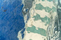 Nagoya and abstract rhythmic reflections featuring fluid blue textures and distorted geometric architectural forms