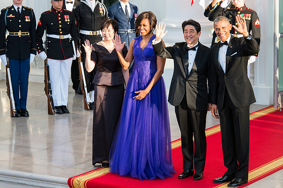 President Barack Obama and Michele and Mr and Mrs Abe