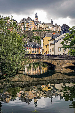 Luxembourg Grund: A sweeping view of the historic Grund fortifications and Alzette river in Luxembourg