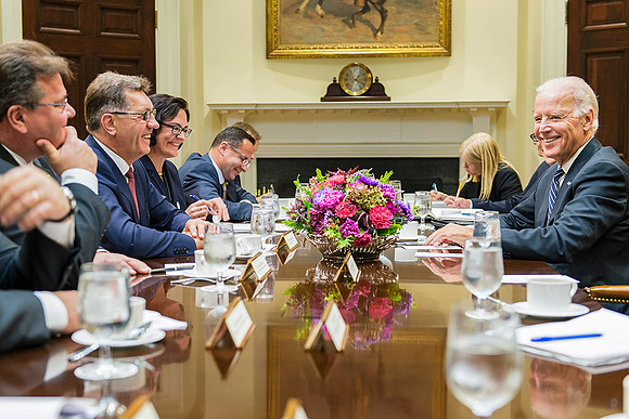 Then Vice President Joe Biden and PM Algirdas Butkevičius meeting in the Roosevelt Room White House