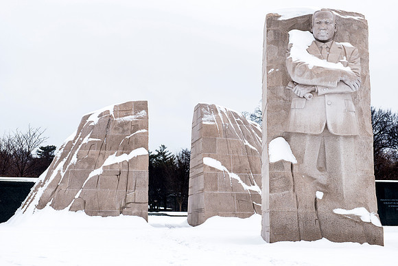 Martin Luther Memorial covered by snow.