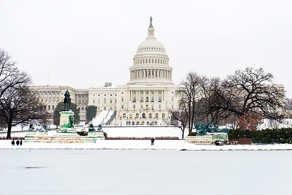 US Capitol and Snow Covered Pool